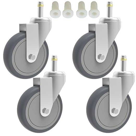 5-Inch Swivel Caster Wheels, 7/16-Inch Stem Diameter Rubber Wheel, Heavy Duty TPR Thermoplastic Rubber Replacement Wheels, 225-lb per Wheel- 4 Pack