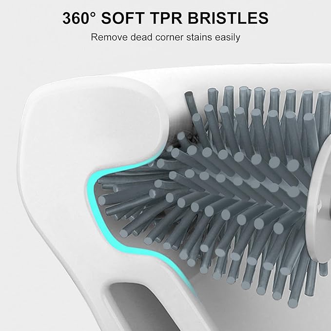 SetSail Silicone Toilet Bowl Brush and Holder Automatic Toilet Brushes for Bathroom with Holder Ventilated Toilet Cleaner Brush for Toilet Scrubber Cleaning, White & Grey