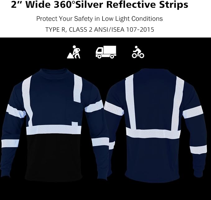 VENDACE Safety T Shirts Reflective High Visibility 3 Pack Hi Vis Long Sleeve Construction Work Shirts for Men (Royal Blue,3XL)