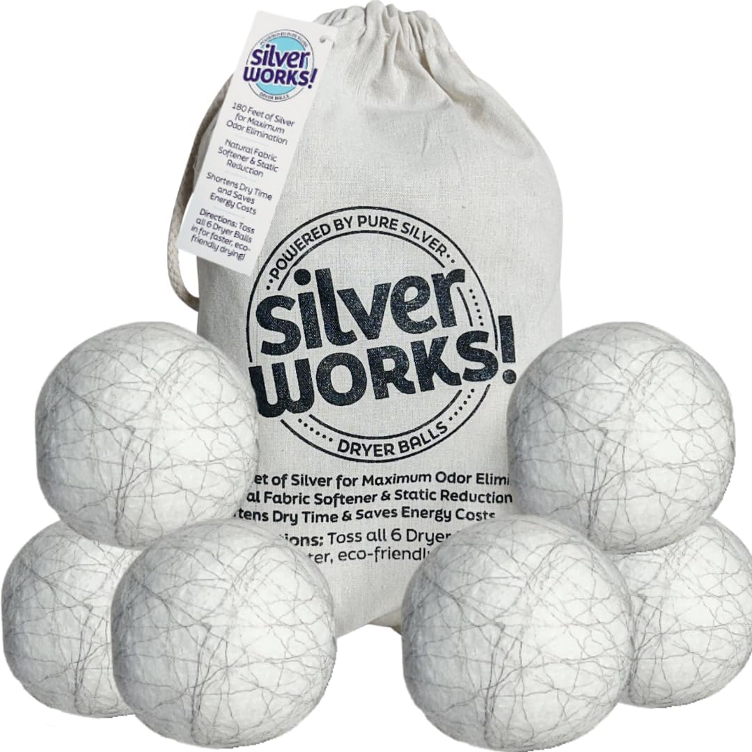 Wool Dryer Balls Laundry Reusable - Odor Eliminating Dryer Laundry Balls with Silver Technology - Natural Fabric Softener and Static Reducer, Reduce Drying Time and Energy Costs - 6 Pack