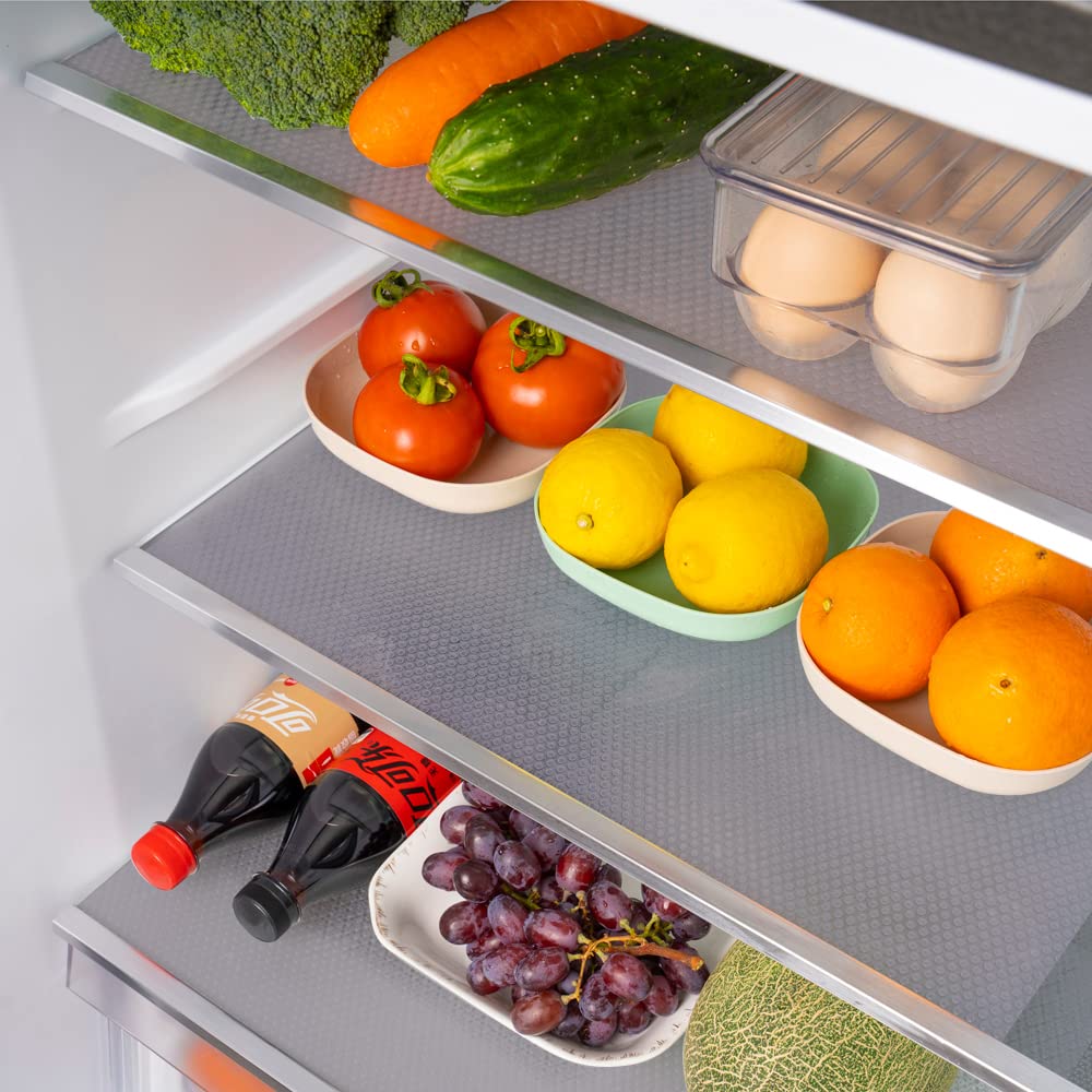 Bloss 8PCS Refrigerator Mats,Washable Fridge Liners and Mats New Home Must Haves Refrigerator Shelf Liners for Glass Shelves Kitchen Gadgets Accessories Refrigerator Organization-Grey