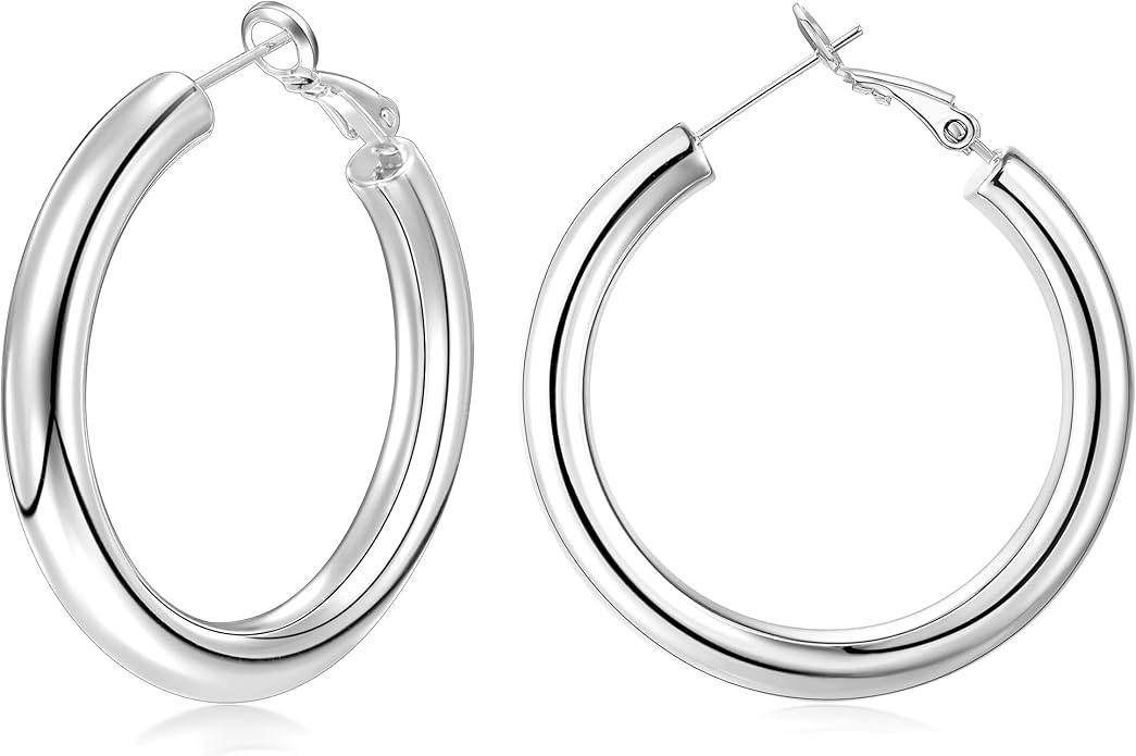 sovesi Chunky Gold Hoop Earrings for Women with 925 Sterling Silver Post, 14K Gold Plated Small Thick Gold Hoops Earrings for Women