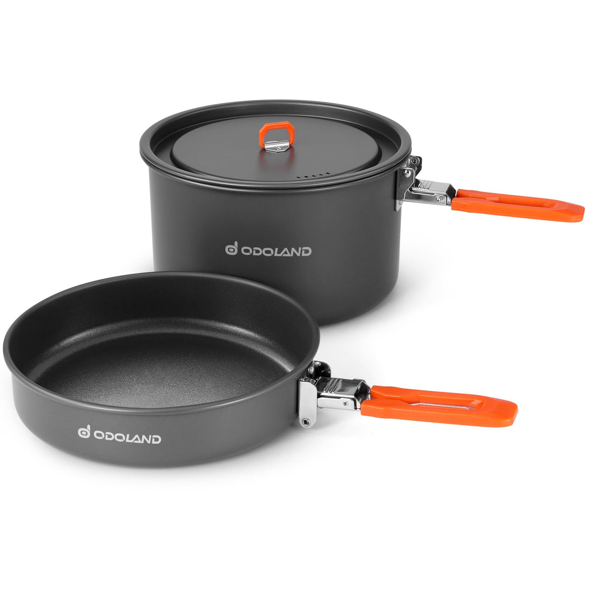 Odoland Camping Cookware Mess Kit, Non-Stick Lightweight Camping Pot and Fry Pan Set with Mesh Bag for Backpacking, Outdoor Cooking and Picnic, for 1-2 People