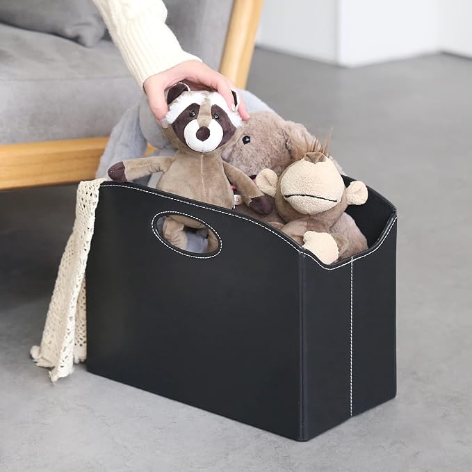 EZDeco Magazine Holder Foldable Magazine Rack Floor PU Leather File Holder Newspaper Book Storage Basket Document File Folder Organizer for Office Home