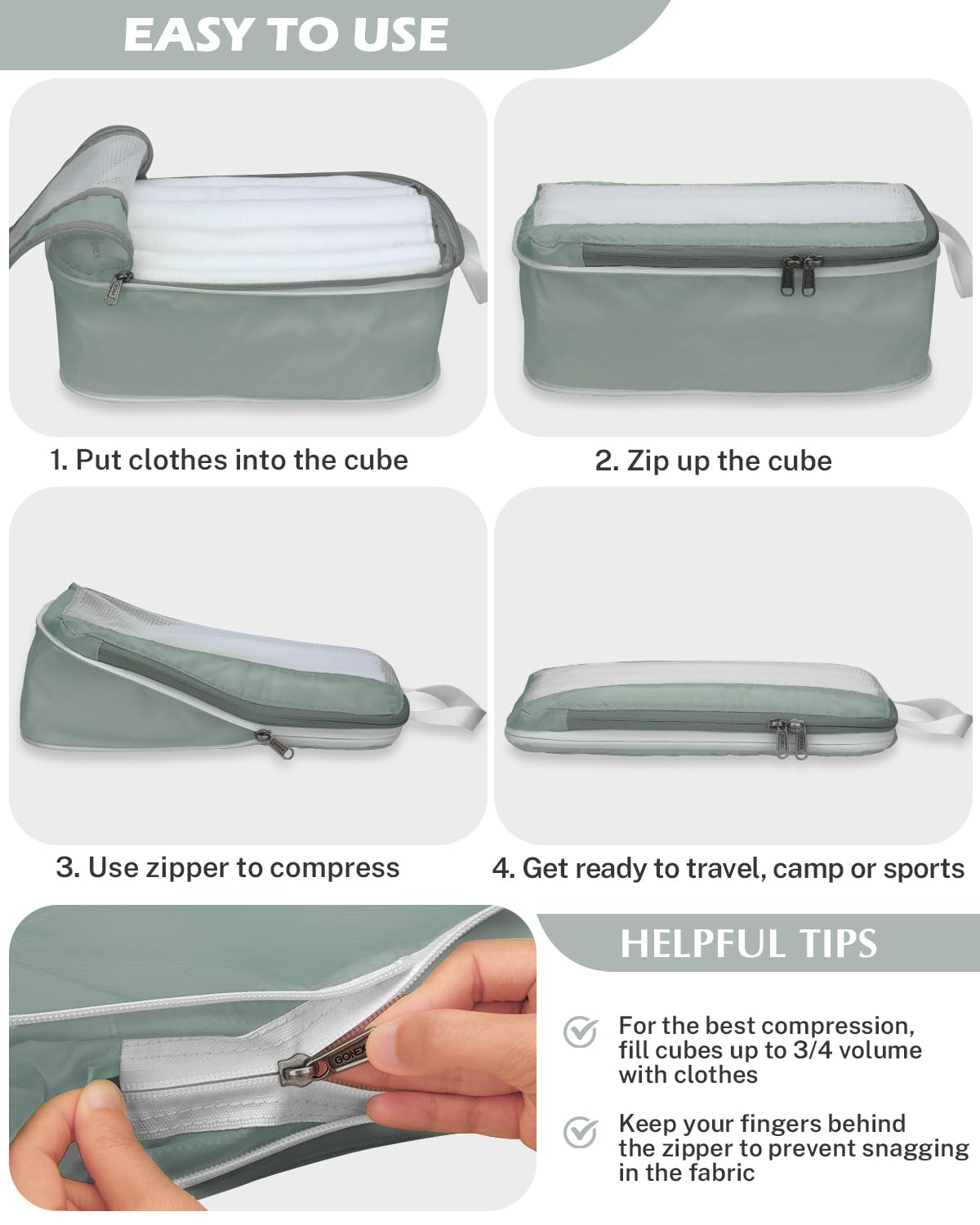 Gonex 8 Set Compression Packing Cubes for Travel Essentials, Expandable Mesh Organizer with Toiletry, Laundry, Shoe, Cable Bags for Suitcases, Gray