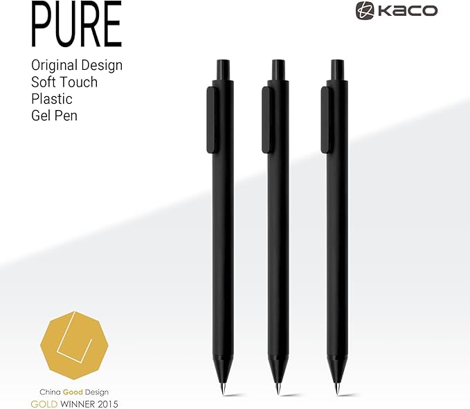 Kaco PURE Black Gel Pens, 20 Pieces 0.5 mm Fine Point Aesthetic Pens Quick Drying Smooth Writing Stationery Office Supplies (20 Black Ink)
