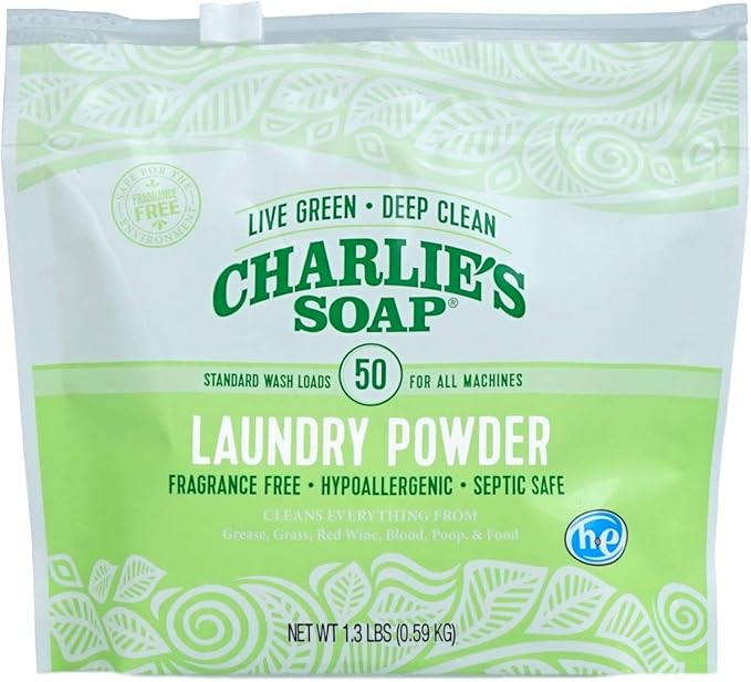 Charlie's Soap - Unscented Laundry Powder 50 Loads (Six 50-load Bags, 300 Total Loads)