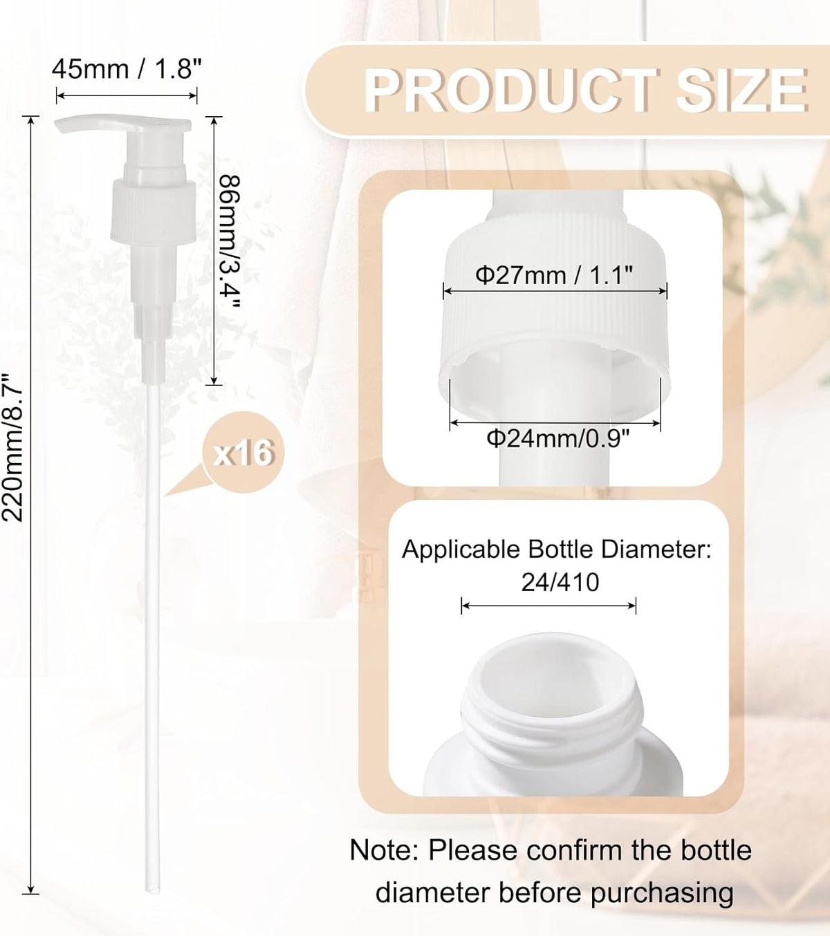 uxcell 16 Pcs Soap Dispenser Pump Heads Soap Dispensers Top Pumps Replacement Switch Pumphead for Standard 24/417 Neck Size Lotion Shampoo Bottle, White