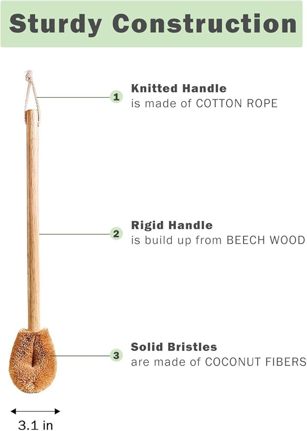 Updated Modern Version Toilet Bowl Brush, Natural Coconut Fiber Brush Head and Beechwood Handle for Bathroom Toilet - Sturdy, Deep Cleaning, Eco-Friendly, Toilet Cleaning Brush with Hanging Hook