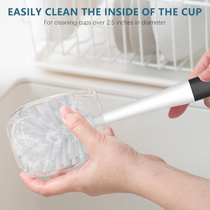 SetSail Dish Brush Set of 3 with Bottle Brush, Dish Scrub Brush with Long Handle Deep Cleaning Handle Brush with Scraper Tip for Kitchen Sink Dishes Bottle Cup Pot and Pans Tile Lines, Black