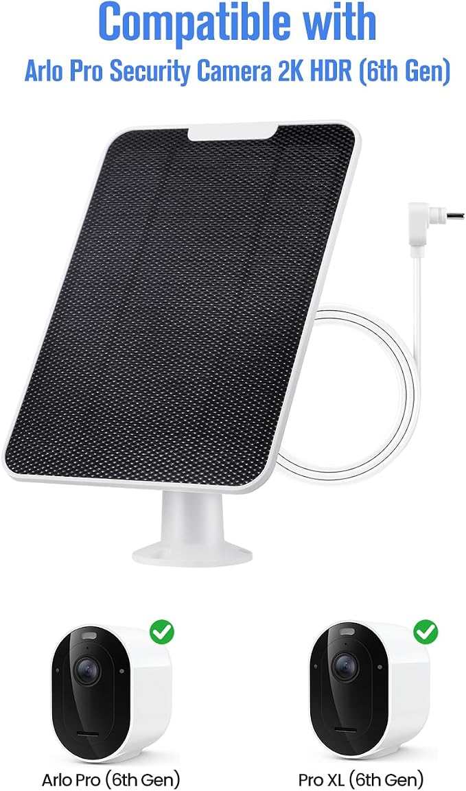 Solar Panel Charger Compatible with Arlo Pro 6/6 XL, 6V 5W Solar Panel for Arlo Pro Security Camera 2K HDR (6th Gen, 2025 Release), IP65 Weatherproof, USB-C Plug, 9.8ft Cable Secure Wall Mount, 1 Pack