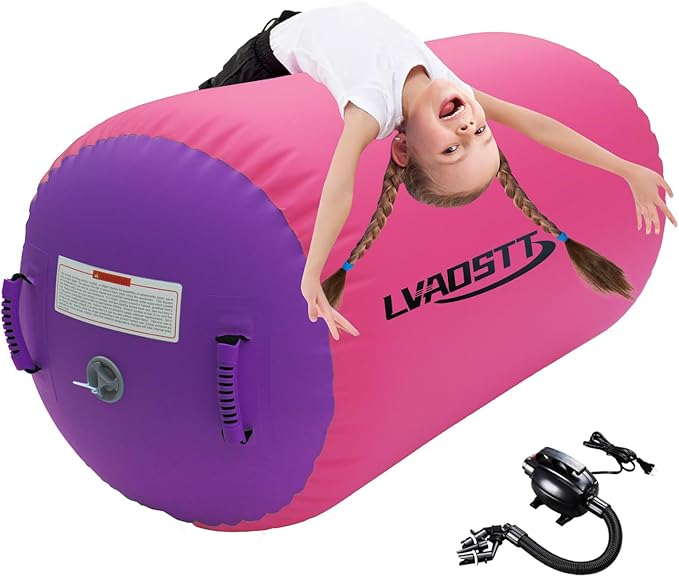Gymnastics Air Barrel Roller Air Spot, Inflatable Tumbling Mat Tumble Track Gymnastic Equipment Balance Cylinder with Pump for Yoga Cheerleading Home Use Gym