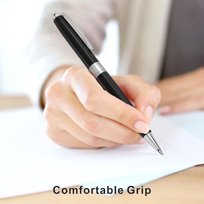 Cambond Black Pen Ballpoint Pens - Nice Pens Office Pen for Gift Business Men Police Flight Attendants Retractable Smooth Writing 1.0 mm Medium Point, 3 Pens with 3 Extra Refills (Black)