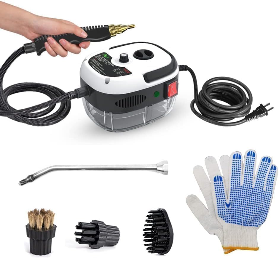 Decdeal Steam Cleaner - 2500W High Temperature Pressurized Handheld Steam Cleaning Machine with Brush Heads and Gloves, for Car Floors Kitchen Furniture Bathroom Windows