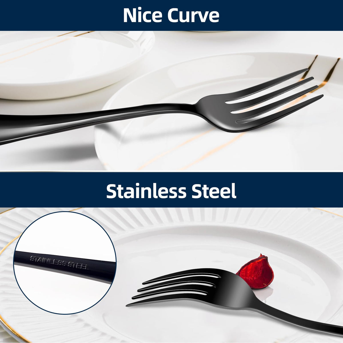 Black Forks 16 Pices Dinner Forks 8 Inches Food Grade forks stainless steel Table Forks Flatware Forks Mirror Polished Sturdy and Durable Dishwasher Safe Great for Home Kitchen or Restaurant