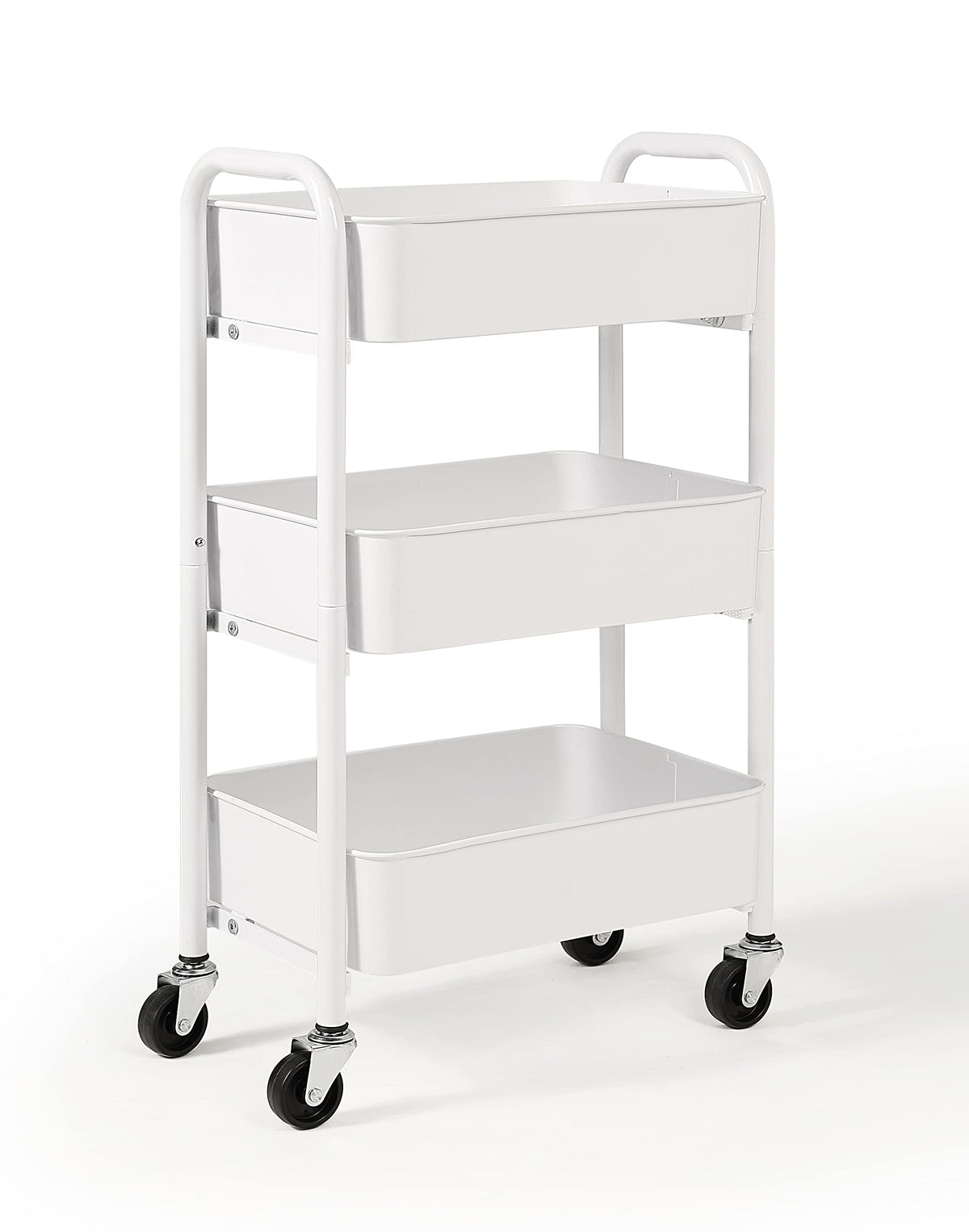 SunnyPoint 3-Tier Delicate Compact Rolling Metal Storage Organizer - Mobile Utility Cart Kitchen/Under Desk Cart with Caster Wheels - WHT (15.35" X 10.24" X 26.8"H)