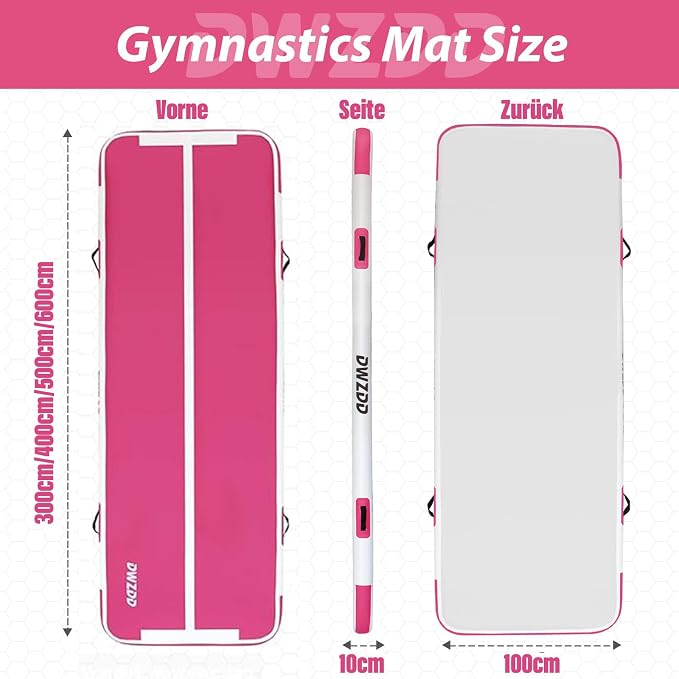 Dwzdd Gymnastics Air Mat 10ft/13ft/16ft/20ft Tumbling Mat Inflatable Gymnastics Tumble Track for Home/Gym/Training/Cheerleading/Water with Electric Pump