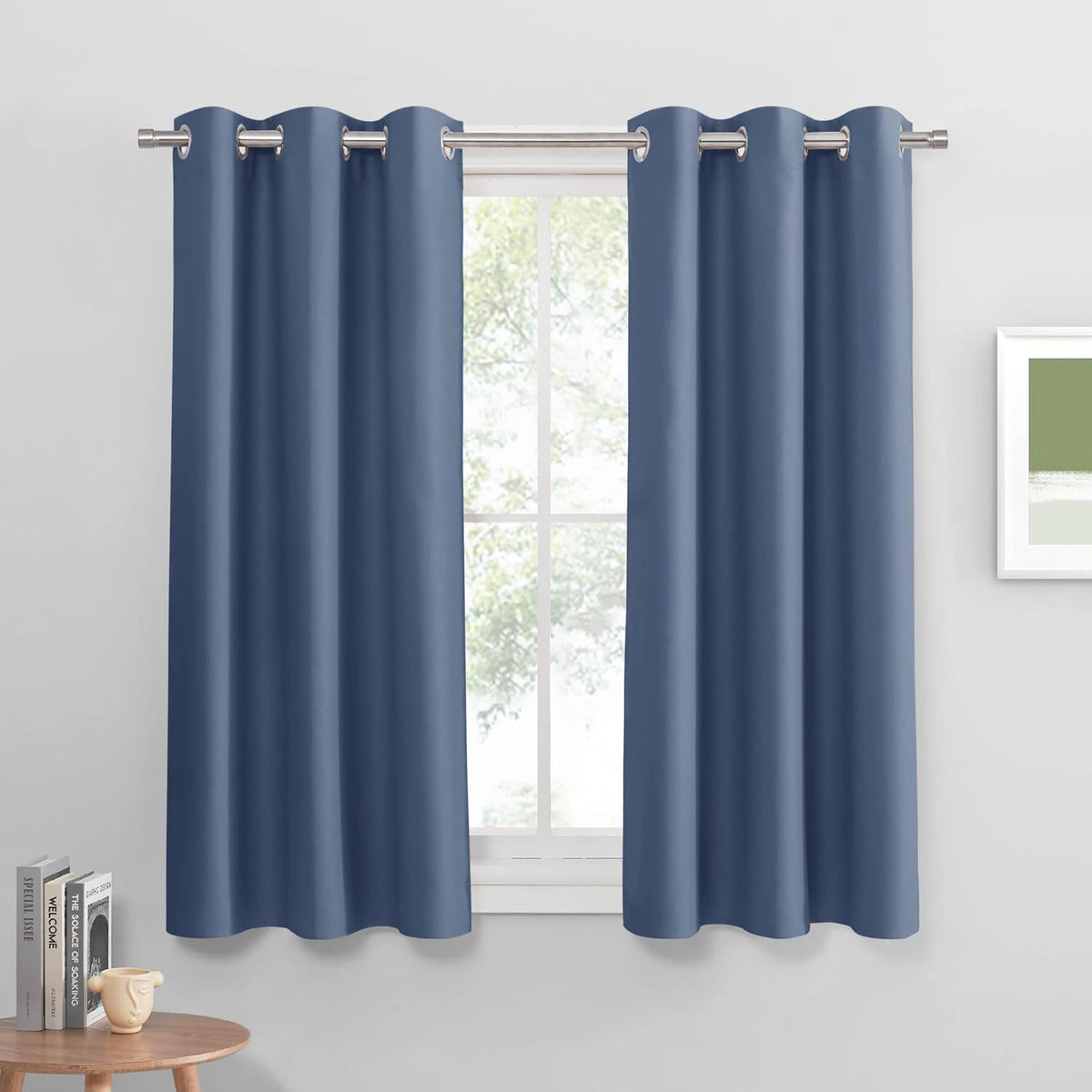 PONY DANCE Black Out Curtains for Bedroom 54 inch Length 2 Panels Set, Thermal Insulated Room Darkening Window Drapes for Living Room, Grommet Top (W34 x L54 Inch, Stone Blue)