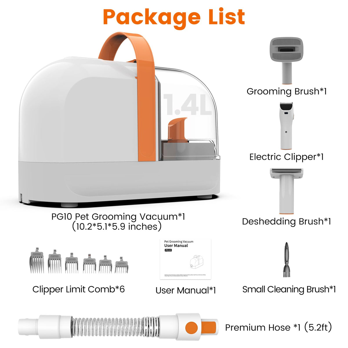 ubrobo Dog Grooming Vacuum, Dog Grooming Kit with Pet Clippers, 12,000Pa Pet Hair Grooming Vacuum for Dogs, Vacuum Brush for Shedding Grooming, Low Noise Home Cleaning Tool in 1, PG10