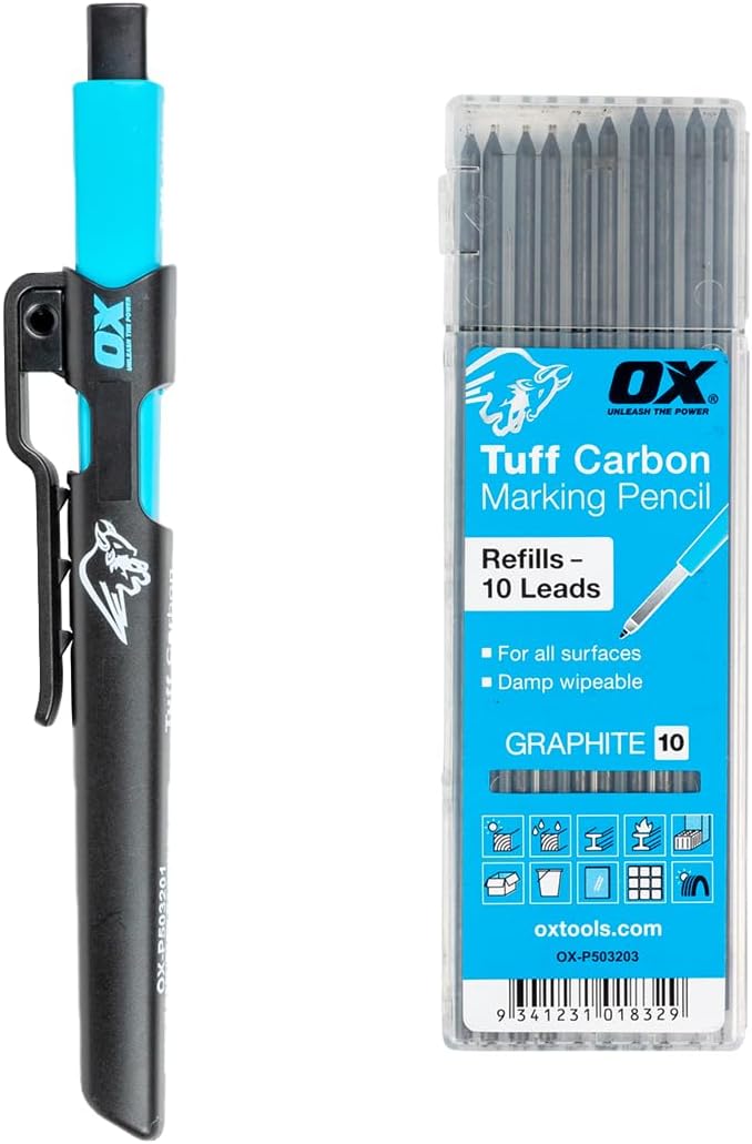 OX Tools Pro Tuff Carbon Marking Pencil with 10-Pack Basic Graphite Replacement Lead