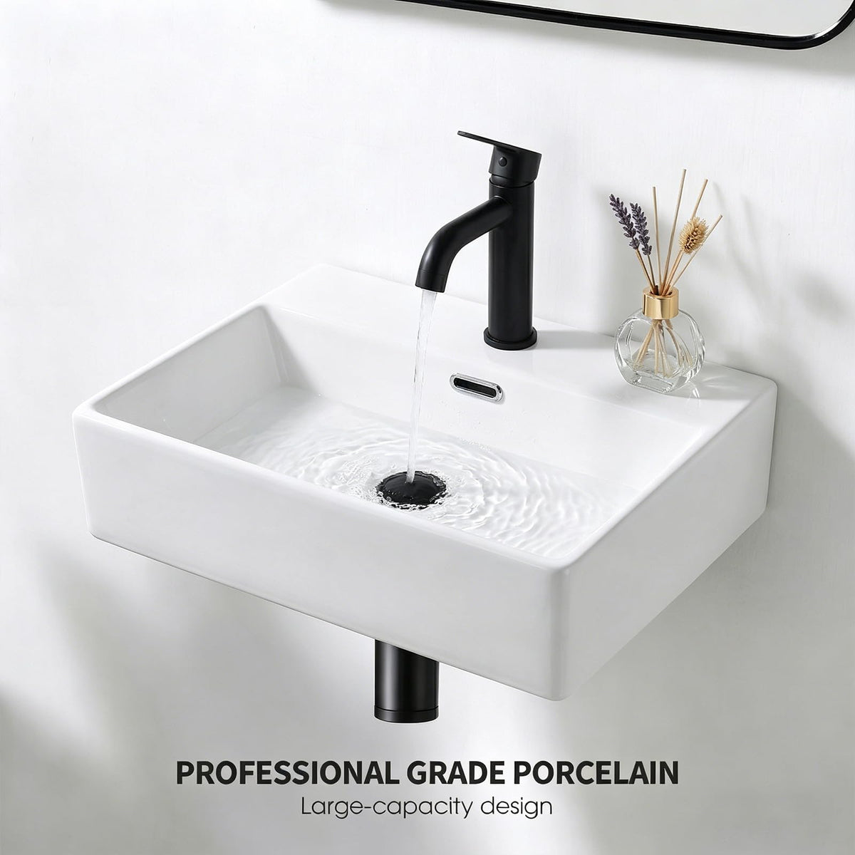 20 x 14 Inch Wall Mounted Bathroom Sink, NOHALIPY Modern White Rectangular Porcelain Floating Vessel Sink with Overflow, Corner Mount Ceramic Bathroom Sink for RV, Restroom and Toilet, Easy to Install