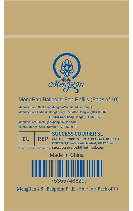 MengRan 4.5'' Ballpoint Ink Pen Refills for Twist Pens,1mm Medium Tip, Compatible with Cross Pen Refills (8511)(10 Pcs Blue Ink)