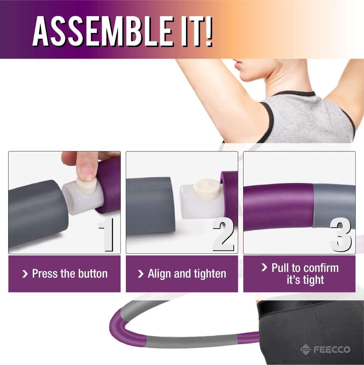 FEECCO Weighted Fitness Hoop, 8 Detachable Sections for Weight Loss