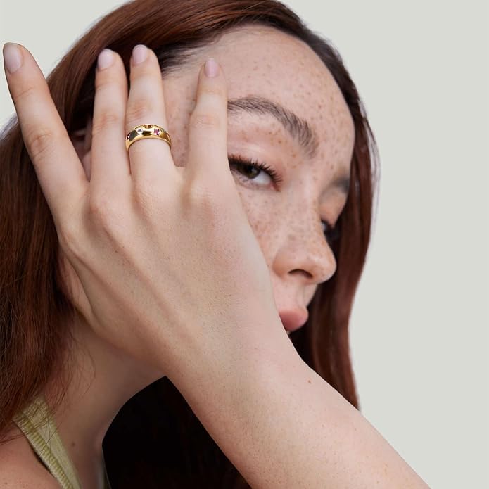 AllenCOCO Chunky Gold Plated Rings for Women - Trendy Cubic Zirconia 14k Gold Filled Stackable Rings