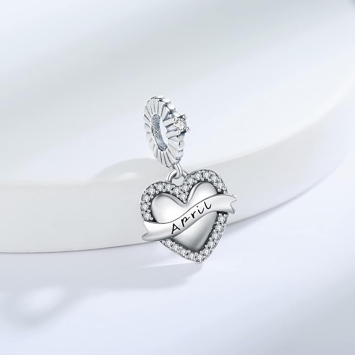 Birthstone Charms 925 Sterling Silver Love Heart pendant Beads Fit Pandora Charms Bracelet and Necklace, Fit Women Wife Mom Christmas Birthday Gift