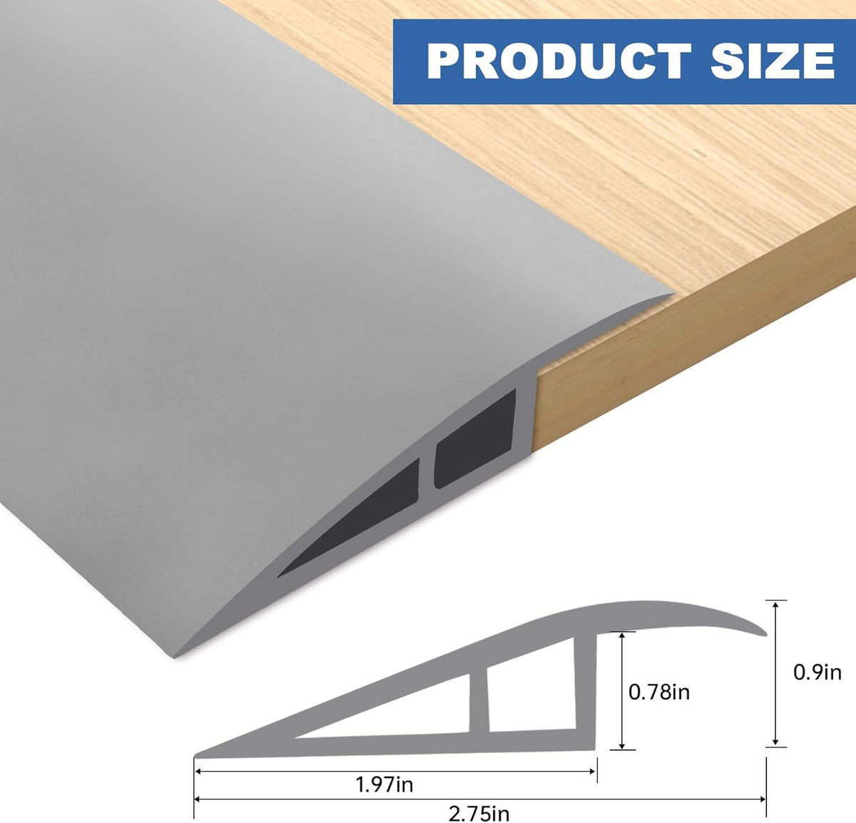 Vinyl Door Threshold Flooring Transition Strip Self Adhesive Carpet Edging Strip for Laminate Doorway Edge Threshold from 3/5" to 4/5" (Gray, 6.6 Ft)
