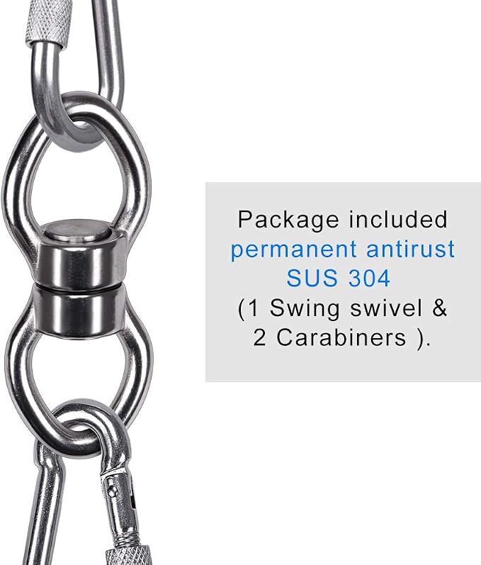 SELEWARE Silent Bearing Swing Swivel with 2 Carabiners, 360° Rotational Device Hanging Accessory for Tree Swing, Hammock Chair, Yoga,1200LB Capacity