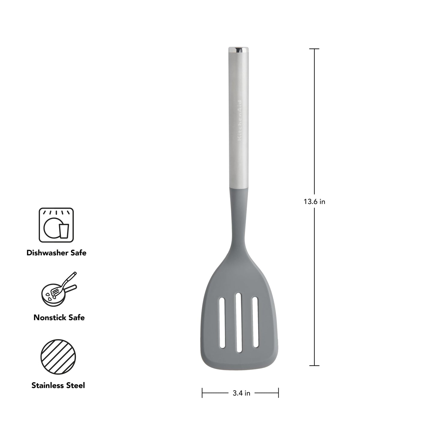KitchenAid Slotted Turner with Oversized Nonstick-Safe Head and Stainless Steel Handle, Drains Grease and Liquids Easily, Durable and Dishwasher Safe