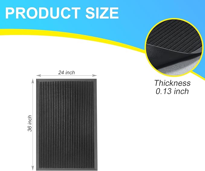 Vicwe Front Door Mat Indoor Outdoor Entrance, 36"x24" Heavy Duty Non-Slip Rubber Doormats, Low Profile,Easy Clean Entryway Floor Mats for Outside, Porch, Patios,Black