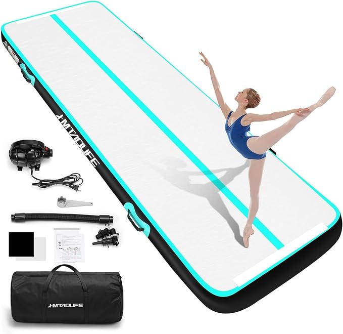 Inflatable Air Gymnastics Mat Tumble Track, 6.6/10/13/16/20ft Tumbling Mat Air Tumbling Track, Air Training Mat with Air Pump for Home/Water Fun/Gym/Yoga/Training/Cheerleading