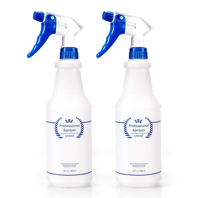 Plastic Spray Bottle 2 Pack, 32 Oz, All-Purpose Heavy Duty Spraying Bottles Leak Proof Mist Empty Water Sprayer for Cleaning Solution, Essential Oils, Hair, Planting with Adjustable Nozzle - Blue