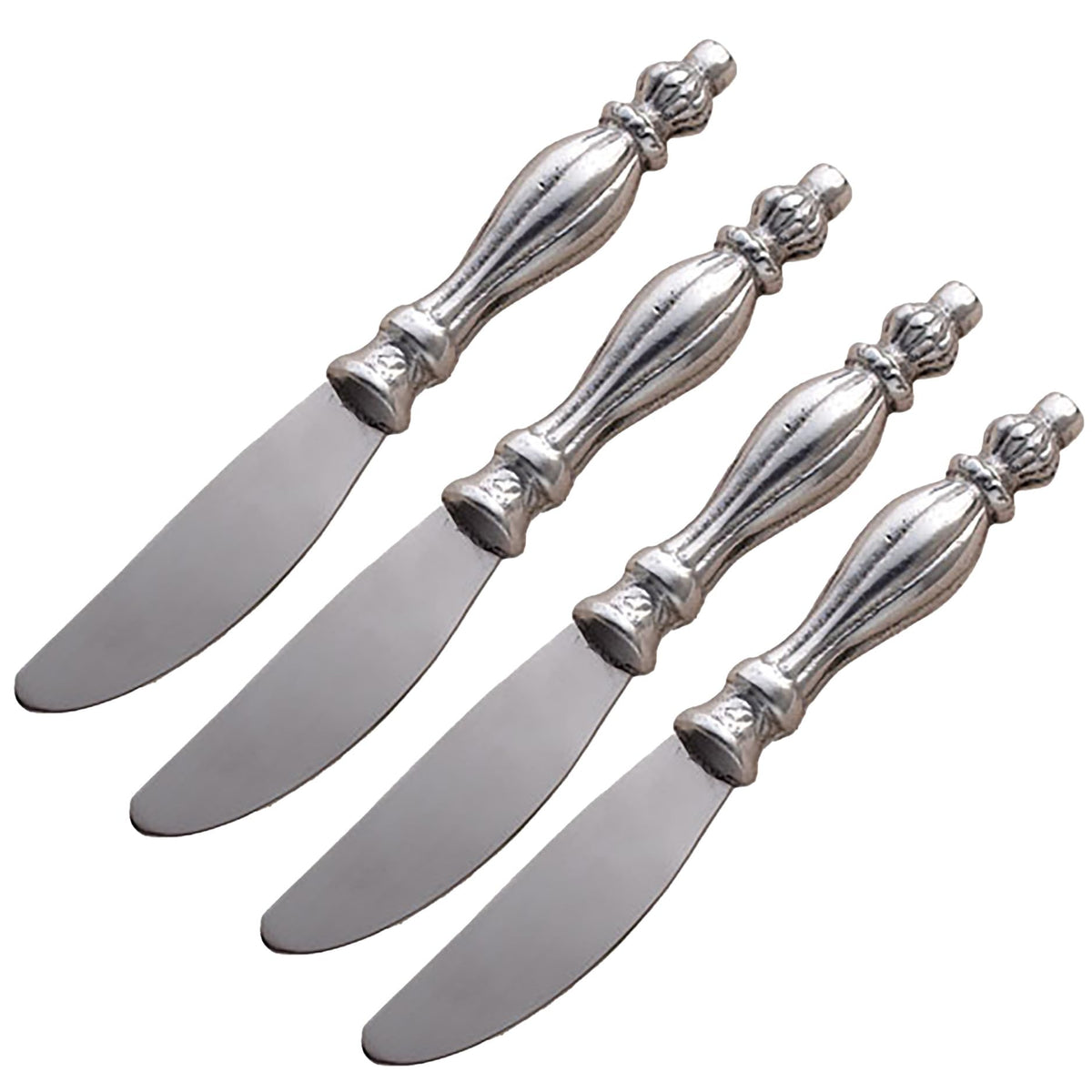 IHI EST. 1986 Ornate Ribbed Handle 7 Inch Silver Aluminum Elegant Serving Utensil Butter Knife or Cheese Spreader; Set of 4