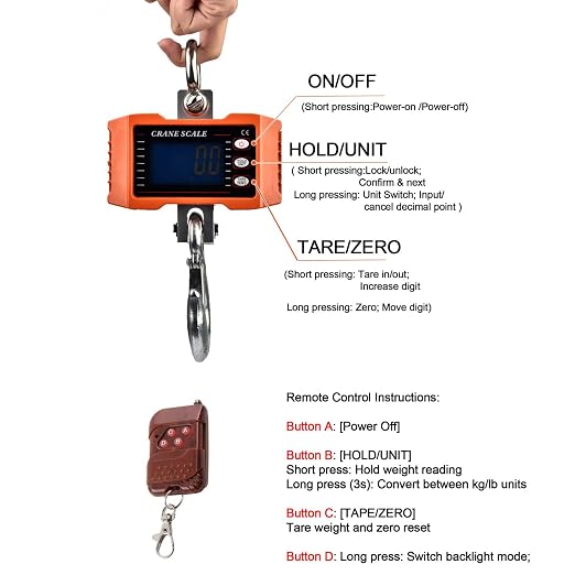 Tiandirenhe New Digital Crane Scale 2200lb/1000Kg Dual Power Options Hanging Scale Industrial Heavy Duty Crane Scale LCD Backlight for Farm,Deer,Livestock,Factory,Construction,Hunting CE Certified