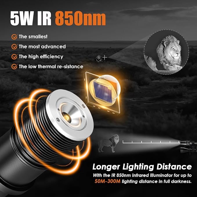 1605 850nm IR Illuminator Flashlight Lights for Night Vision Zoomable LED Infrared Flashlight Light Rechargeable Illuminator with Rapid Focus & Dimmer Switch