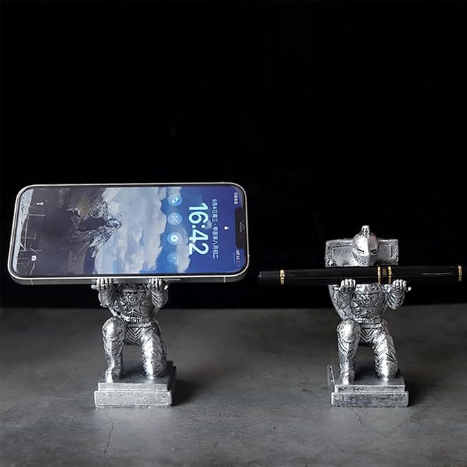 Resin Soldier Shield Knight Decor Statue Pen Holder Base for Desk, Desktop Organizer Pencil Stand Display for Office, School, Home, as Gift for Men Father