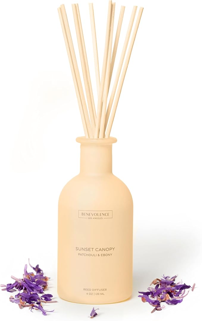 Benevolence LA Reed Diffuser for Home | Patchouli & Ebony | Elegant Home & Bathroom Decor | Long-Lasting Oil Diffuser Sticks | Malibu Sands Collection