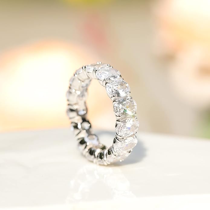 EAMTI Wedding Bands for Women Oval Cut Stackable CZ Cubic Zirconia Engagement Rings Eternity Band Rings Size 3-13