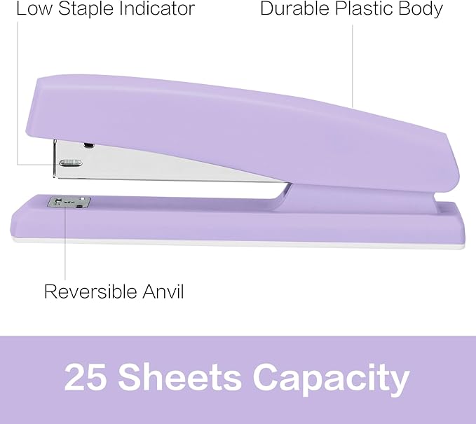 Deli Stapler, Desktop Stapler, 2 Pack, Office Stapler, 25 Sheet Capacity, Includes 2000 Staples and 2 Staple Removers, 2 Pack,Purple