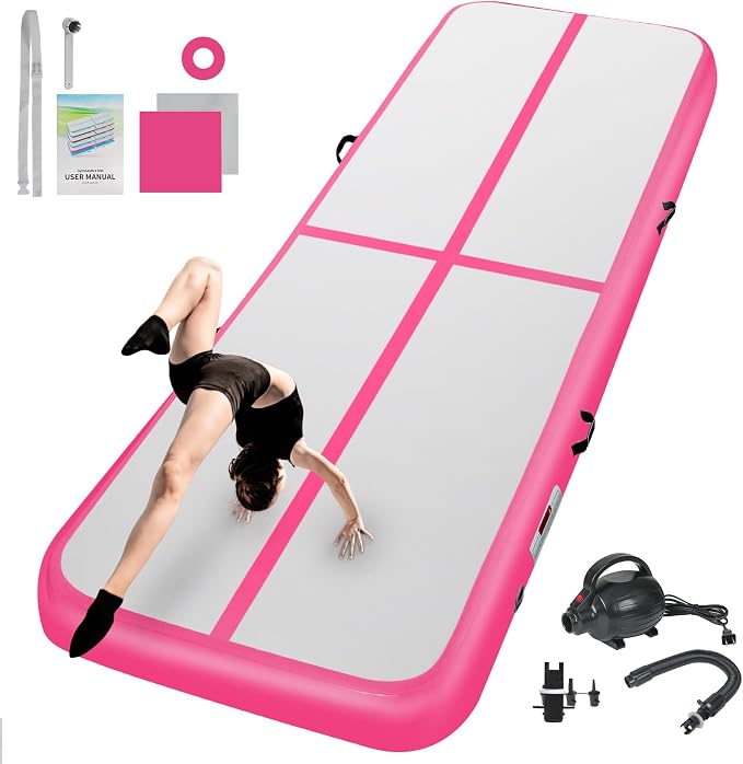 Inflatable Gymnastics Mat 10ft/13ft/16ft/20ft/ Air Tumbling Track Mats 4/8 inches Thick for Home Use/Training/Cheerleading/Yoga/Water with Pump