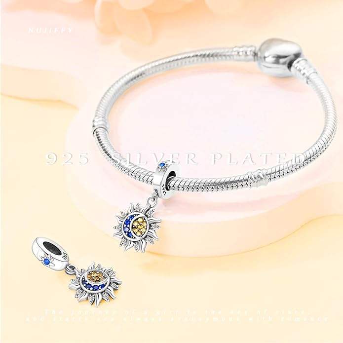 925 Sterling Silver Charms Bead for Bracelets Necklaces, Star Moon Crescent Sun Solar Pendent, Blue Ocean Starfish Shells Turtle Crab Starry Sea Cute Jewelry Birthday Gifts for Women Men