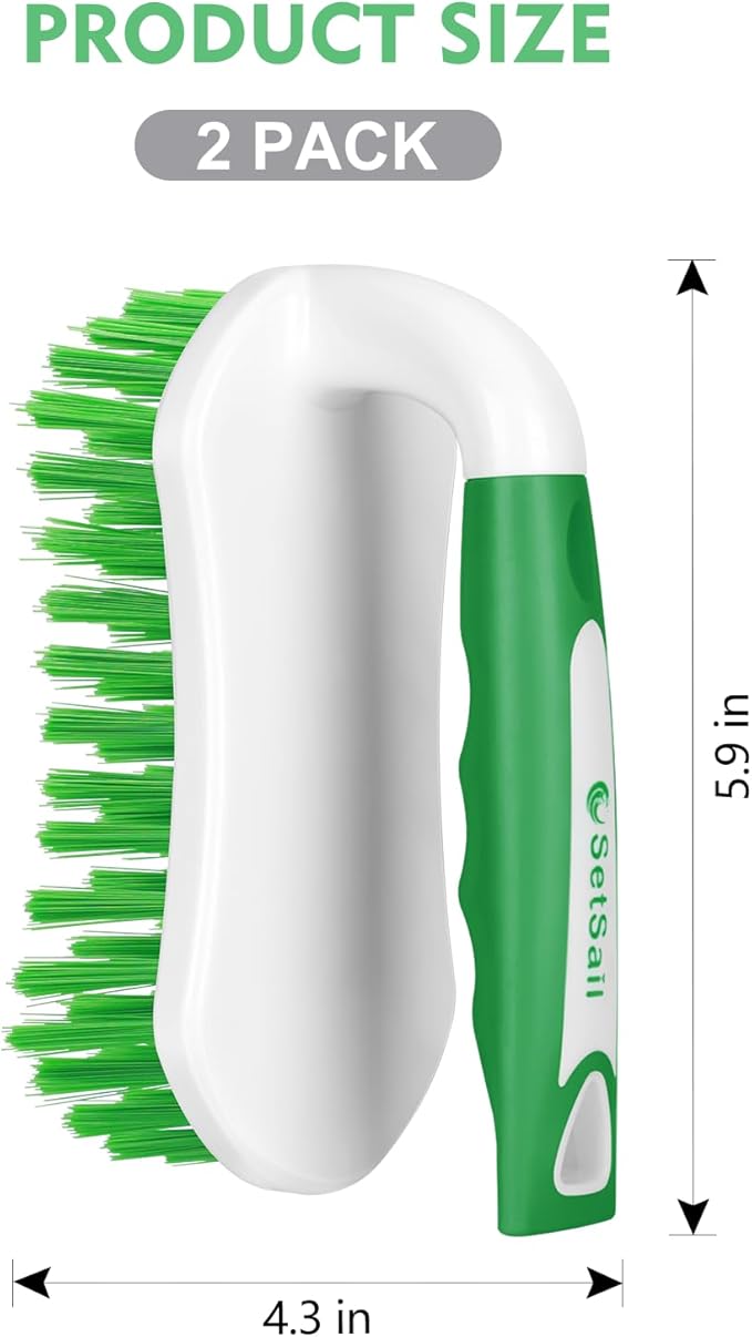 SetSail Scrub Brush, Heavy-Duty Scrub Brushes for Cleaning with Stiff Bristles Cleaning Brush for Shower, Bathroom, Carpet, Kitchen and Bathtub Scrubber - 2 Pack Green