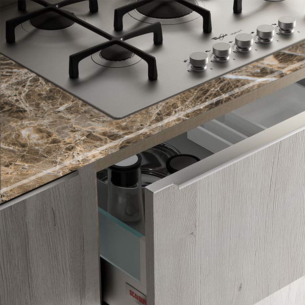TOTIO Brown Marble Contact Paper Textured Brown Granite Wallpaper Peel Stick Countertop Contact Paper Removable Waterproof Adhesive Thick Matte Marble Look Wall Paper Roll Kitchen Table Vinyl Wrap