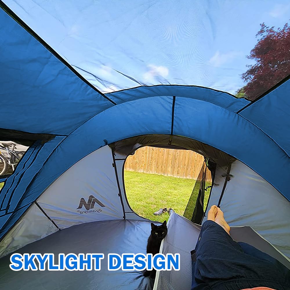 4 Person Pop Up Tents for Camping - AYAMAYA Waterproof Instant Family Tents with Skylight & Removable Rainfly, Upgraded Large Size with 2 Doors -Automatic Easy Setup Beach Tent with Poles