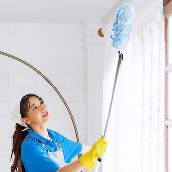 60 Count Heavy Duty Duster Refills with Two 3 ft Extendable Handle Starter Kit, Compatible with Swiffer Disposable Microfiber Feather Dusters for Cleaning Home