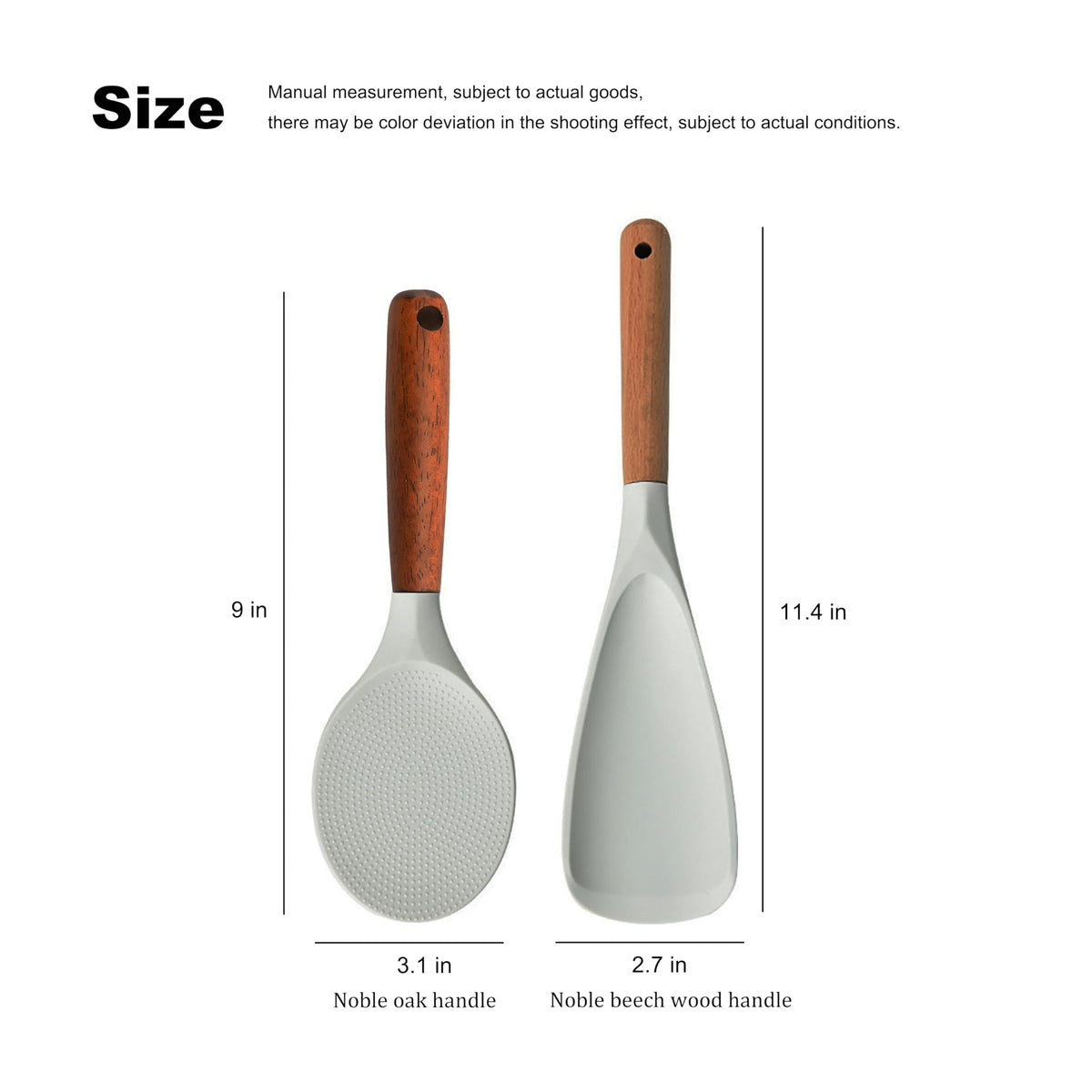 SoKalChw Spatula Spoon and Rice Spoons with Wooden Handle, Food Grade Silicone Great for Cooking, Mixing, Scooper, Scrape, Non stick Heat Resistant (white - Rice set 2 pcs)