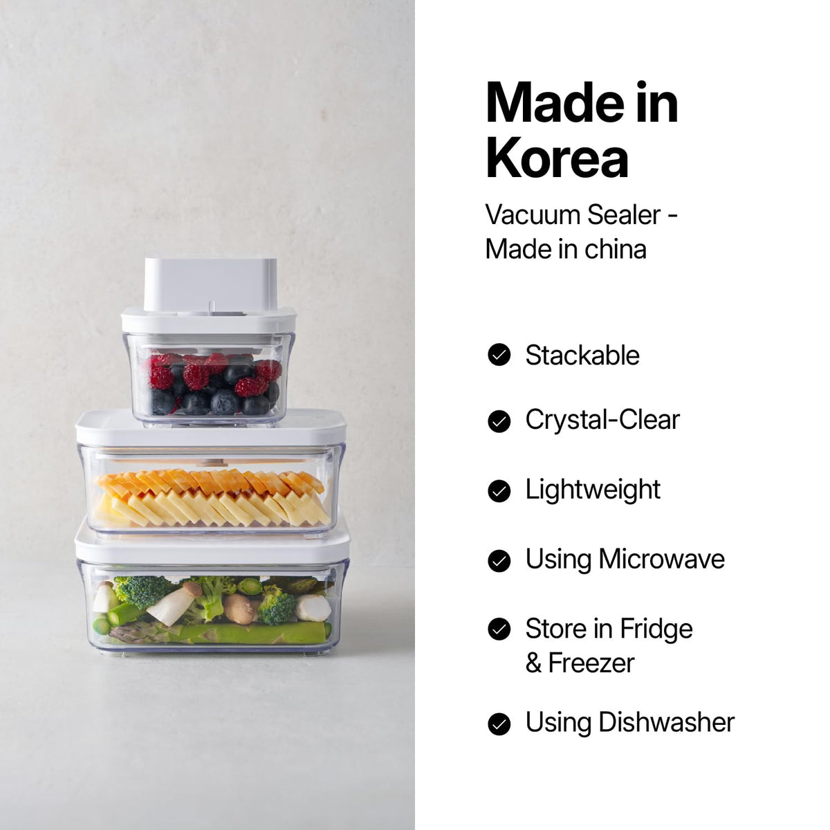 VAKUEN Premium Airtight Food Storage Containers, Mini 9P/SET include Vacuum Sealer, Smart One-Click Seal Lid, No Hinges, 100% Leak Proof, BPA-FREE, Dishwasher, Freezer & Microwave Safe